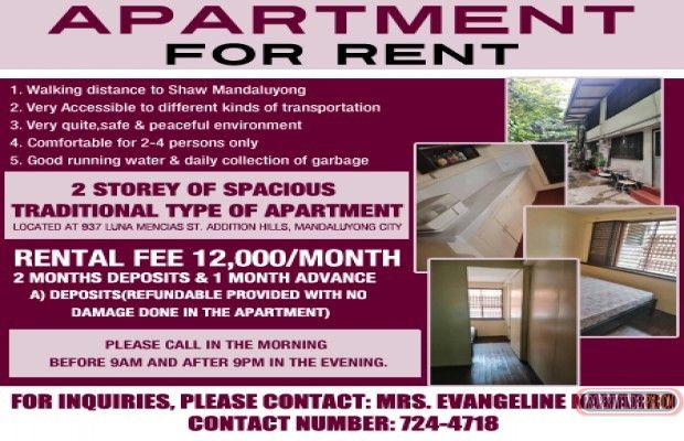 For Rent Apartment2 Storey of Spacious Traditional Type of Apartment01
