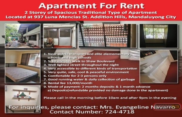 For Rent Apartment 1 Bedroom2 Storey of Spacious Traditional Type of01