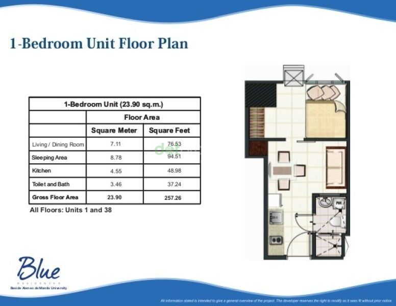 Affordable 1 Bedroom Bare Unit For Rent Blue Residences Katipunan.04